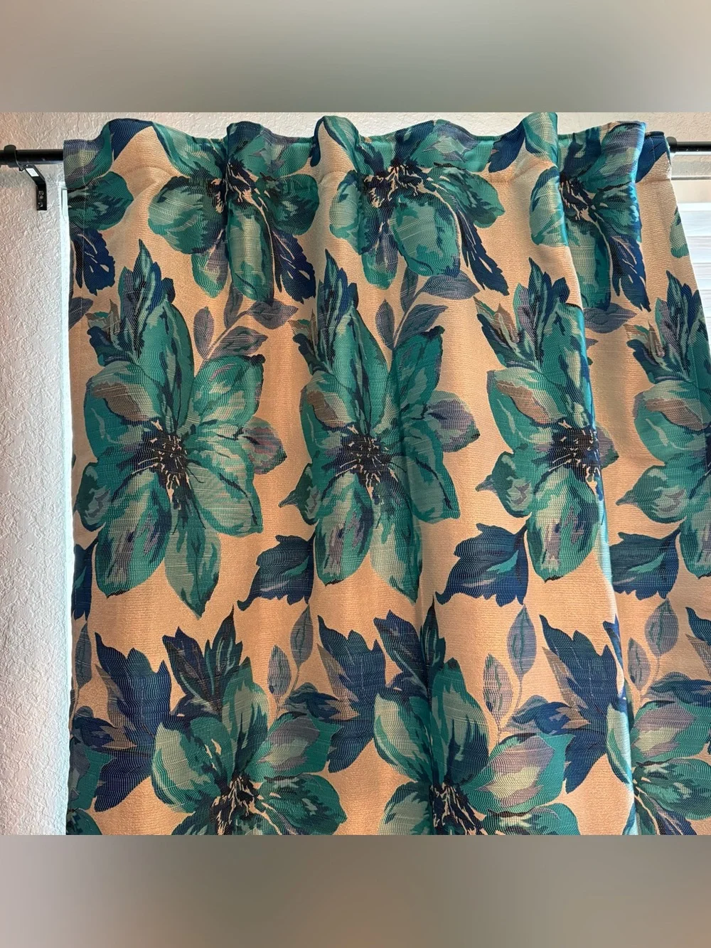 Pier 1 Imports Curtain Panel Hidden Tab Top Blue Floral Brocade 50x84” Lined